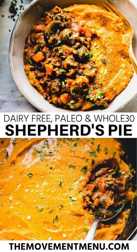 Whole30 Paleo Shepherd's Pie Paleo Red Meat Recipes, White Sweet Potato, Whole30 Meal Prep, Sweet Potato Mash, Menu Recipes, Shepherds Pie Recipe, Dairy Free Paleo, Aip Diet, Paleo Recipes Easy