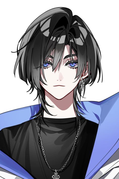 Character Hair Ideas Drawing, Anime Character Design Boy, U San Vtuber Icon, Anime Boy Character Design, Unnamed Vtuber, Black Hair Drawing Reference, U San Vtuber, Anime Little Boy, Anime Oc Art