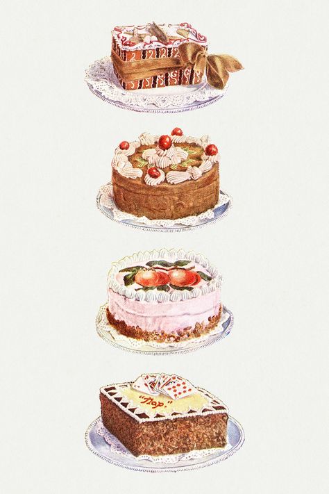 Vintage hand drawn set of cakes design resources | premium image by rawpixel.com / nap Vintage Cake Packaging, Vintage Cake Illustration, Vintage Cake Drawing, Desserts Design, Ballet Journal, Vintage Bakery, Cake Png, Cakes Design, French Cake