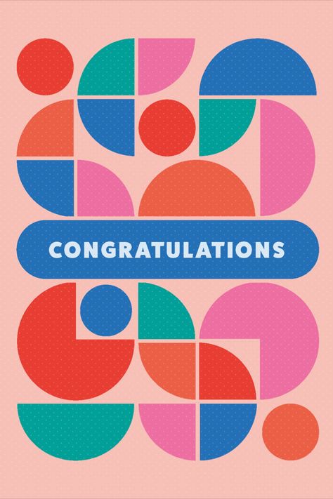 congratulations card greetings card mid century modern geometric design in pink and red Graduation Graphic Design, Library Marketing, Creative Upcycling, Advert Design, Paper Bag Design, Colorful Stationery, Congratulations Greetings, Mosaic Inspiration, Graphic Design Cards