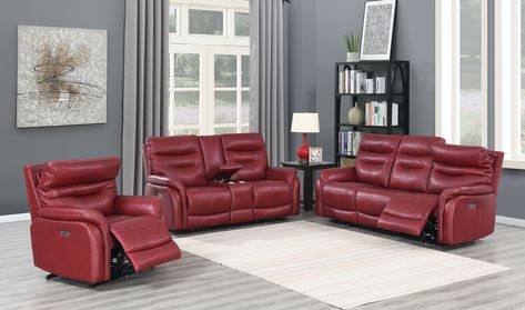 Happy Fourth of July! Get into the holiday spirit by taking a look at our fitting furniture – here is the Fortuna Wine Leather Motion set! #4thofJuly #FurnitureShopping Steve Silver Furniture, Rooms Decoration, 3 Piece Living Room Set, Power Recliner Chair, Sofa And Loveseat Set, Set Sofa, Power Reclining Sofa, Brown Living Room, Living Room Collections