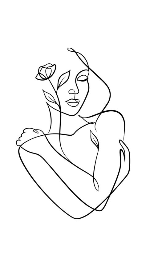 Line Art Exercises, Black Outline Drawings, Line Art Self Love, Cool Line Art, Minimalist Line Art Woman, Feminine Line Art, Self Love Tattoo, Desen Realist, Idee Cricut