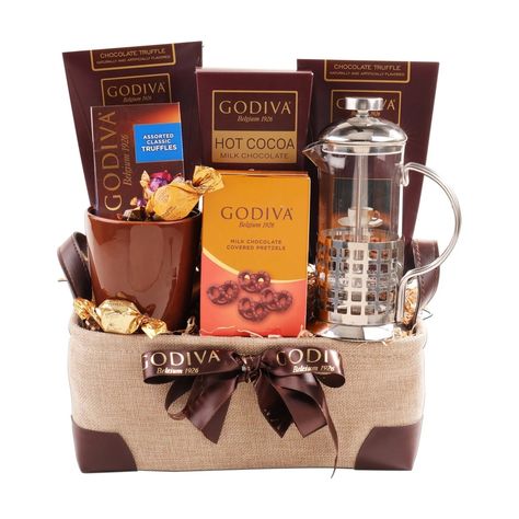 Alder Creek Gifts Godiva Coffee and Press Christmas Gift Basket Corporative Events, Baking Gift Basket, Gourmet Food Basket, Sympathy Gift Baskets, Wine Country Gift Baskets, Raffle Basket, Baskets For Men, Gift Baskets For Men, Gourmet Food Gifts