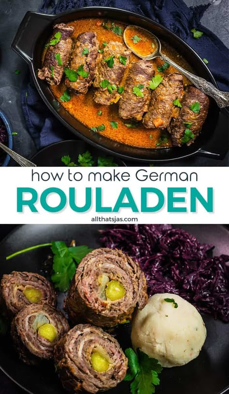 Beef Rollups, German Rouladen, Beef Roulade, Rouladen Recipe, Beef Roll Ups, Pickles Onions, Beef Rouladen, Instant Pot Slow Cooker, Beef Round