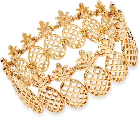 M. Haskell for INC International Concepts Gold-Tone Pineapple Stretch Bracelet, Only at Macy's #pineapple Pineapple Lovers, Pineapple Jewelry, Colored Jewelry, Pineapple Gifts, Pineapple Decor, Fruit Jewelry, Pineapple Design, Accessories Gold, Bracelets Gold