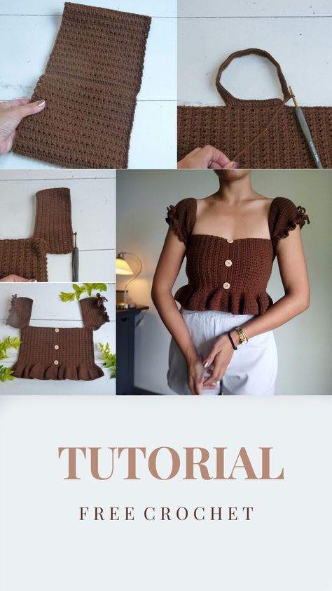 Crochet top with sleeves Knitted Top Tutorial, Diy Crochet Top Tutorials, How To Make A Crochet Top, How To Crochet A Shirt, Crochet Tops Tutorial, How To Crochet A Top, Clothes To Crochet, Easy Crochet Clothes, Crochet Top Easy