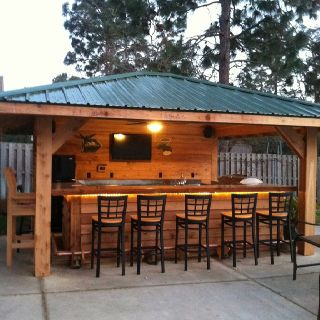 Outdoor Bar Siding Ideas, Gazebo Bar Ideas Backyards, Pergola With Bar, Backyard Bar Shed, Pool Bars, Outdoor Tiki Bar, Diy Outdoor Bar, Bar Shed, Outdoor Kitchen Bars