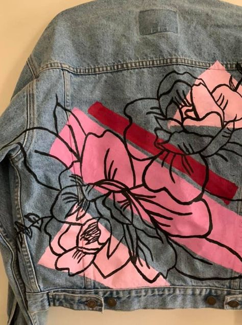 Denim Jacket Diy Paint, Hand Painted Denim, Diy Denim Jacket, Painted Clothes Diy, Hand Painted Denim Jacket, Denim Art, Painted Denim Jacket, Painted Jacket, Diy Jacket