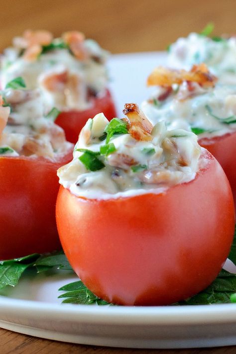 Blt Bites Appetizers, Tuna Stuffed Tomatoes, Blt Bites, Tomato Appetizers, Blt Recipes, Stuffed Tomatoes, Afternoon Tea Recipes, Cold Appetizers, Summer Appetizer