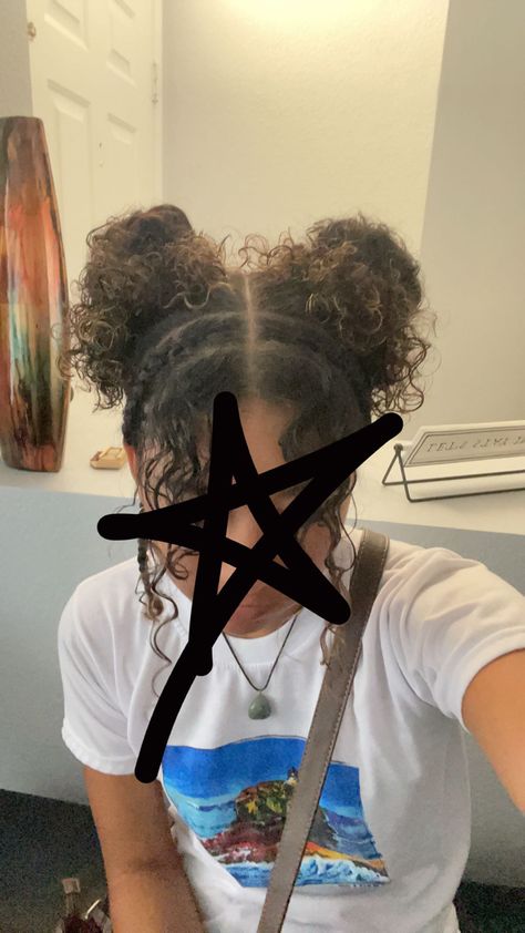 Space Buns Updo, High Space Buns Curly Hair, Space Buns Coily Hair, 2 Space Buns Curly Hair, Cute Space Buns Hairstyles, Two Space Buns Black Women, Space Buns And Braids, Box Braid Space Buns, Space Buns With Curly Hair