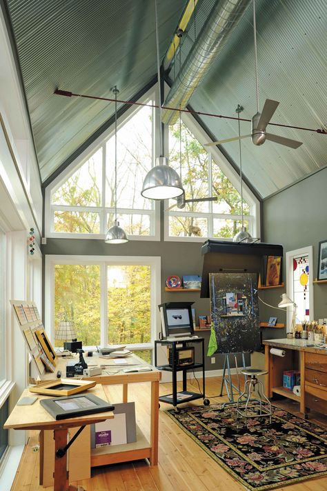 Art Room With Windows, Painter Room Artist Studios, Painter Studio Workspaces, Outside Art Studio, Art Studio Windows, Art Studio Floor Plan, Luxury Art Studio, Art Studio Room Ideas Small Spaces, Artist Studio Workspaces