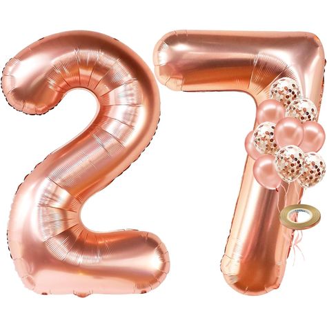 PRICES MAY VARY. Giant Rose Gold 27 Balloon: This 40 inch rose gold 27 balloon is perfect for women's 27th birthdays, 27th anniversary celebrations, or any other occasion. Rose Gold Confetti Balloons: This set includes a sleek rose gold 27 balloon with rose gold confetti balloons for a sophisticated celebration. Buy with Confidence: We are confident in the quality, durability, and stylish effect of these birthday balloons for celebrating 27 years of birthday decorations. Reusable and Durable: Th 27th Birthday Decorations, 27 Birthday, Balloons Rose Gold, Birthday Decorations For Women, Happy 27th Birthday, Balloon Numbers, 27th Anniversary, Number 27, Giant Roses