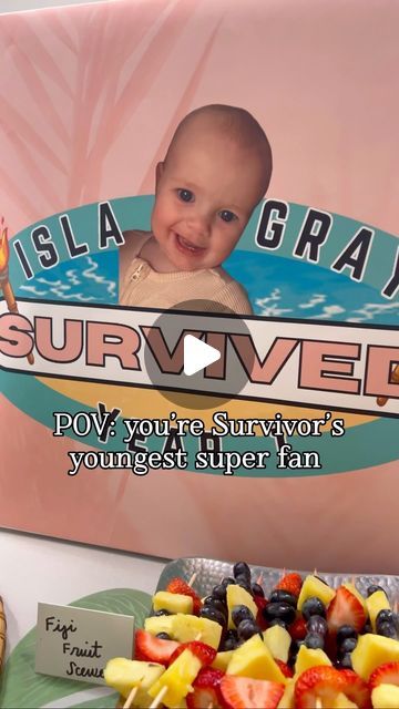 Kami Richey - Our Parenthood Adventure on Instagram: "The Survivor theme song and @jeffprobst voice was a lullaby for Isla early postpartum 🤣 I promise I’ll let her pick her birthday party theme next year 🤗  We are thankful for our tribe who loves Isla so well! 🩵  #motherhood #1stbirthday #baby #birthday #survivor #momlife #newparents #familyadventures #family" Survivor First Birthday Party, Survivor Themed Birthday Party, Survivor Birthday Party, Survivor Theme, Survivor Party, 1st Year, Baby Birthday Party, Year 1, I Survived