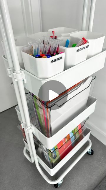 TAMAR | PROFESSIONAL ORGANIZING on Instagram: "This coloring cart organization is a breeze with this easy-to-assemble and maintain cart. It features 6 bins for markers, crayons, pencils, glue, scissors, and any other supplies you need to store. There’s a personalized bin with your child’s name for storing their art, another bin for papers, colored papers, coloring books, and activity books—it fits a lot! The top has a cover, turning it into a small stand for additional items. Enjoy the process! @thecontainerstore 

#organizedcity#thecontainerstoreorganizer#organized#getorganized#realorganizersofinstagram#organizingideas#organizedhome#professionalorganize#organizedmom#organizedliving#stayorganized#organizedspaces#homeorganizationtips#homeorganizingsolutions#tidy#thehomeedit#organizing#organ Cart Organization, Closet Redo, Professional Organizing, Enjoy The Process, Activity Books, Professional Organizer, Book Activities, Crayon, Coloring Books