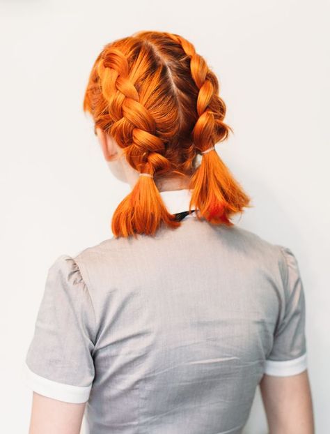 Double Dutch Pigtails for Short Hair | A Beautiful Mess | Bloglovin’ Pigtails For Short Hair, Dutch Pigtails, French Braid Short Hair, Cheveux Oranges, Undercut Haircut, Double Dutch, Short Braids, Beautiful Braids, Penteado Cabelo Curto