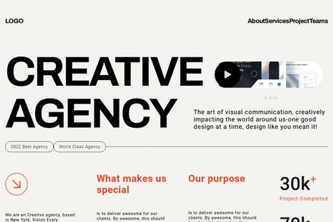 From Webflow: "The Creative Agency Design Webflow template is a modern and dynamic website template designed for creative agencies and digital studios. It features a visually appealing design with bold typography, vibrant colors, and stunning imagery, providing an engaging user experience. This template is fully customizable, allowing you to tailor it to your brand's unique needs. Special thanks: https://ui8.net/zn-studio/products/zn-creative-agency-landing-page" Website Digital Agency, Typography Website Design Inspiration, Creative Agency Profile, Advertising Agency Website Design, Web Design Agency Website, Creative Agency Website Design, Blog Design Website, Moodboard Portfolio, Digital Agency Website Design