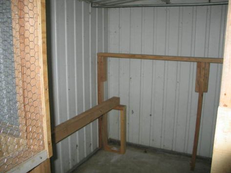 Converting 8x10 metal shed to coop (picture heavy) | BackYard Chickens - Learn How to Raise Chickens Diy Metal Shed Chicken Coop, Tin Shed Chicken Coop, Metal Chicken Coop Decorating Ideas, Sheds Turned Into Chicken Coop, Metal Shed Turned Chicken Coop, Chicken Coop From Metal Shed, Metal Building Chicken Coop, Metal Shed To Chicken Coop, Metal Shed Into Chicken Coop