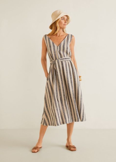 Mango Striped Linen Dress Striped Linen Dress, Pineapple Dress, Linen Dress Women, Summer Capsule Wardrobe, Tent Dress, Flirty Dresses, Style Spring, Linen Dresses, Striped Linen