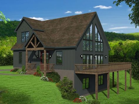 062H-0208: Waterfront House Plan Boasts Lots of Windows Story Mountain, Waterfront House, Loft Plan, Plan Architecture, Mountain House Plans, Brick Exterior, Lake House Plans, Craftsman Style Homes, Craftsman Style House Plans