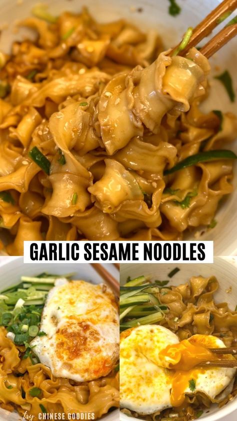 Easy and quick Asian spicy garlic sesame noodles full of sesame oil and garlic flavor. They're suitable as a quick lunch, dinner or lunchbox. Asian Egg Noodle Recipes, Garlic Sesame Noodles, Low Calorie Vegetarian, Sesame Oil Recipes, Soy Sauce Noodles, Sesame Noodle, Asian Pasta, Egg Noodle Recipes, Asian Dinner Recipes