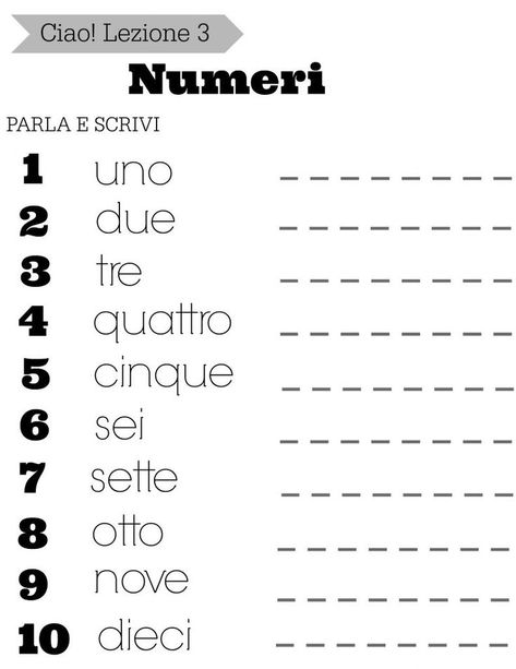 Simple Italian Lessons for Kids: Numeri, Counting in Italian  Click here for free Italian worksheets for kids and fun activities to help kids learn to count in Italian, Italian for Kids Numbers In Italian, Italian Worksheets, Italian Learning, How To Speak Italian, Learn To Speak Italian, Italian Greetings, Italy For Kids, Club Activities, Italian Grammar