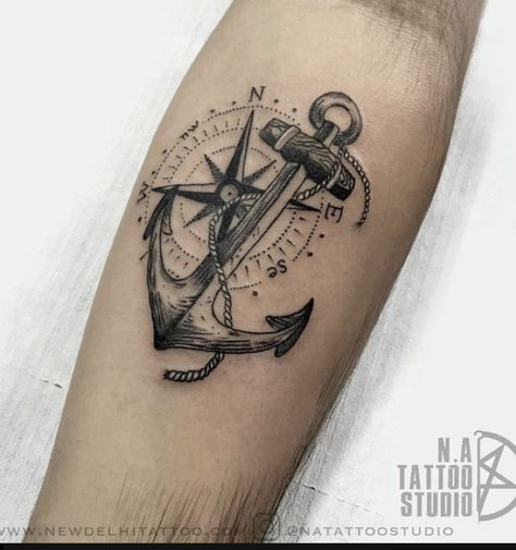 Arm Piece Tattoo, Anchor And Compass Tattoo, Family Anchor Tattoos, Compas Tattoo, Anchor Compass Tattoo, Tattoo Anchor, Navy Tattoos, Sketch Style Tattoos, Anchor Tattoo Design