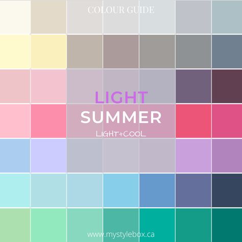 Light Summer Style, Palette Wardrobe, Light Summer Clothes, Color Analysis Summer, Light Summer Color Palette, Soft Summer Palette, Soft Summer Color Palette, Colorful Summer Dresses, Colour Guide