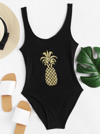 Pineapple Print Swimsuit -SheIn(Sheinside) Hilfiger Outfits, Cute Bodysuits, Cute One Piece Swimsuits, Pineapple Clothes, Cute Bathing Suits, Splish Splash, Pineapple Print, Cute Swimsuits, Print Swimsuit