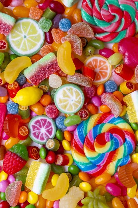 Colorful lollipops and different colored round candy. Top view royalty free stock photo Bag Of Candy Aesthetic, Candy Pictures Image, Sweets Photography Ideas, Sweets Aesthetic Candy, Lollies Aesthetic, How To Draw Candy, Candy Background Aesthetic, Candy Aesthetics, Colorful Candy Photography