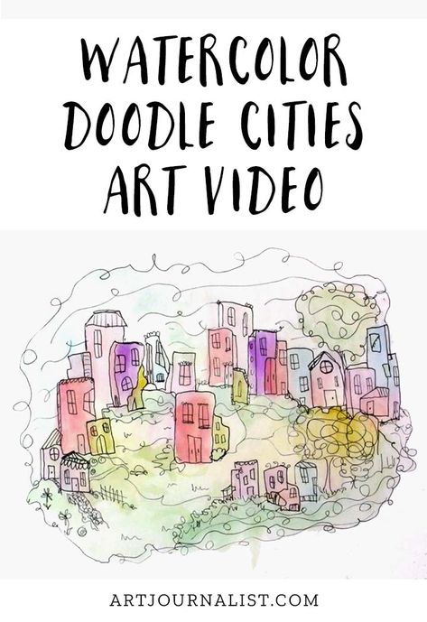 Sketches To Watercolor, Doodle On Watercolor, Doodle Watercolor Art, Easy Watercolour Doodles, Watercolour Doodle Art, Watercolor Houses Simple, Watercolor Doodles Journaling, Watercolor Doodles Abstract, Watercolor City Easy