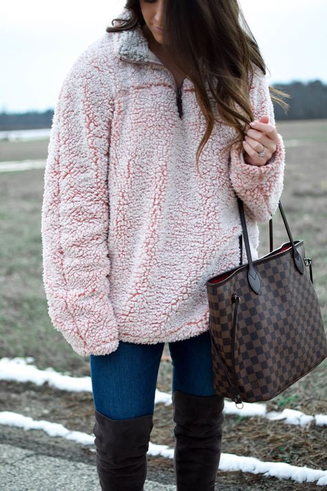 Blush Sherpa Pullover | Pine Barren Beauty | sherpa, fleece pullover, winter fashion, winter outfit idea, winter outfit inspiration, cozy outfit idea Pullover Outfit Ideas, Sherpa Pullover Outfit, Outfit Idea Winter, Fleece Jacket Outfit, Dragon Lady, Pullovers Outfit, Female Dragon, Pullover Outfit, Sherpa Pullover