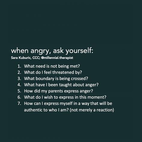 Sara Kuburic, MA, CCC on Instagram: “Anger is not a *bad* emotion. It’s often times a very appropriate emotion. However, most of us haven’t been given permission to be angry…” Anger Management Quotes, Healthy Anger, Anger Quotes, How To Control Anger, Healing Journaling, Hard Relationship Quotes, Writing Therapy, Unhealthy Relationships, Journal Writing Prompts