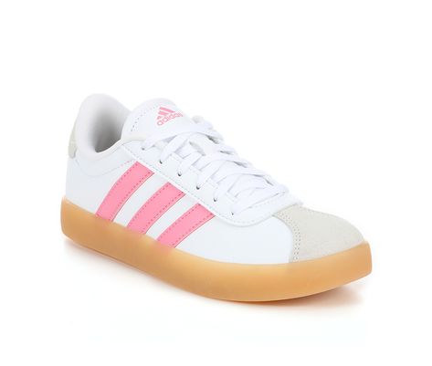 Clothing For 11-12, Colorful Adidas Shoes, Adidas Shoes Pink, Preppy Shoe, Blockburg House, Pink And White Adidas, Adidas Campus Shoes, School Wishlist, Adidas Vl Court