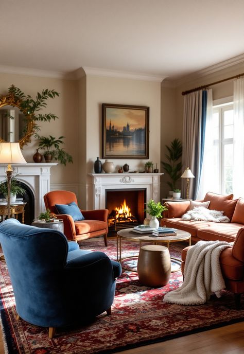 Old Money Living Room Vintage European Living Room, Vintage Contemporary Living Room, Modern Antique Living Room, Old Money Homes, Ralph Lauren Living Room, Old Money Living Room, Thrifted Living Room, New Traditional Living Room, Ralph Lauren Home Living Room