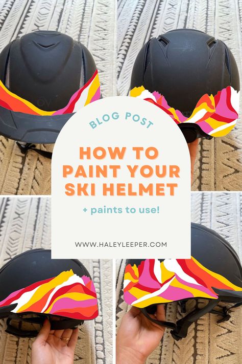 Painted Snowboard Helmet, Ski Helmet Stickers, Painted Helmet Ideas, Diy Helmet Design, Ski Helmet Design, Helmet Design Ideas, Helmet Painting Ideas, Helmet Design Paint, Painted Bike Helmet