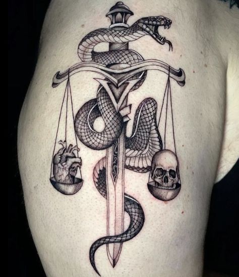 Libra Tattoo - Body Artifact Naga Tattoo, Libra Scale Tattoo, Libra Sign Tattoos, Anubis Tattoo, Framed Tattoo, Libra Tattoo, Scale Tattoo, Tattoos For Women Half Sleeve, Muster Tattoos