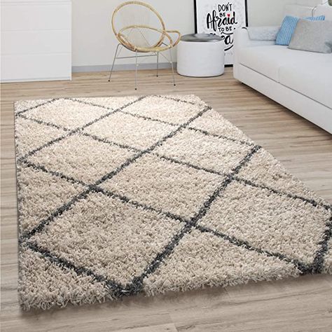 Paco Home Deep-Pile Rug Living Room Shaggy Scandinavian Diamond Pattern Beige Anthracit, Size:120x170 cm: Amazon.co.uk: Kitchen & Home Rustic Comforter, High Pile Rug, Living Room Scandinavian, Shaggy Rug, Rug Runner Hallway, Pile Rug, Simple Elegance, Power Loom, Diamond Pattern