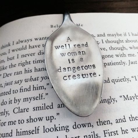 Spoon Bookmarks, Well Read Woman, Madison Montgomery, Unique Bookmarks, Stamped Spoons, Metal Stamped Jewelry, Unique Bookmark, Well Read, Book Marks