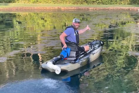 Gerald Swindle Builds A Leaf Blower Powered Kayak (Video) | Kayak Angler Kayak Mods, Motorized Kayak, Kayak Fish Finder, Kayak Fishing Diy, Boating Accessories, Angler Kayak, Kayak Fishing Gear, Diy Fishing, Fishing Kayak