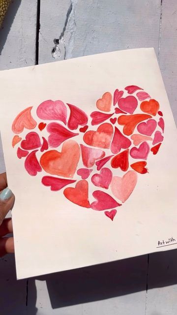 Heart Drawing Watercolor, Simple Love Painting Ideas, Simple Painting Ideas Watercolour, Watercolor Paintings For Boyfriend, Watercolor Art For Boyfriend, Pretty Birthday Card Ideas, Valentines Day Drawings Art Ideas, Heart Painting Ideas, Pretty Birthday Cards