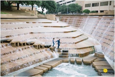 Urban Engagement Shoot Fort Worth Downtown, Fort Worth Water Gardens, Logan's Run, Urban Engagement, Philip Johnson, Water Gardens, Urban Oasis, Unique Wedding Venues, Fort Worth Texas