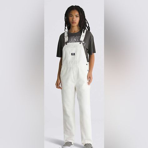 These Are So Cute And Fit Me As A Size 12 But They Weren't As Oversized As I Wanted. My Loss Is Your Gain! Vans Pants, Work Overalls, Vans White, Simple Logo, Patch Logo, New Product, Cotton Canvas, Pant Jumpsuit, Jumpsuit Romper