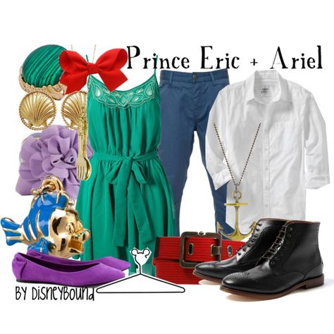 I need a boyfriend who will dress like this with me... "Prince Eric + Ariel" by lalakay on Polyvore #disney Polyvore Winter Outfits, Disney Couple Outfits, Disneybound Couples, Dapper Disney, Camp Outfits, Disney Attire, Disneybound Outfits, Teal Green Dress, Disney Couple