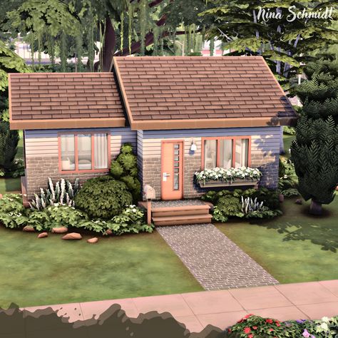 Base Game & Tiny Living Starter House, Sims 4 House Plans, Sims 4 House Building, Sims 4 House Design, Casas The Sims 4, Sims House Plans, Sims House Design, Starter Home, Sims 4 Build