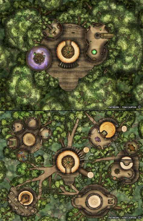 Tree Top Village, Dnd Jungle Village Map, Druid Village, Druid House, Treetop Village, Druid Grove, Dnd World, Elven Tree, Maze Drawing