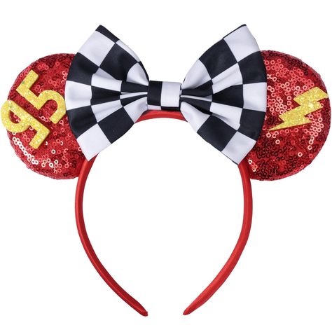 PRICES MAY VARY. ⚡️【Adorable Cars Ears】Speed past the competition with this pair of cars ears. The iconic number 95 and lightning are featured on red sequined padded ears. Accented with a checkered bow to recreate the racing flag. 🏁【Lightweight & Comfortable】Unlike other bulky and heavy park ears, our cars ears is lightweight and comfortable for all day wearing. It won’t cause any pain behind the ears or a headache. Padded ears and silk band add a comfy touch to the cars headband. ⚡️【One Size F Disney Ears Headband, Cute Disney Outfits, Disney Headbands, Minnie Ears Headband, Glitter Hair Bows, Purple Sparkle, Mouse Ears Headband, Ears Headband, Minnie Mouse Ears