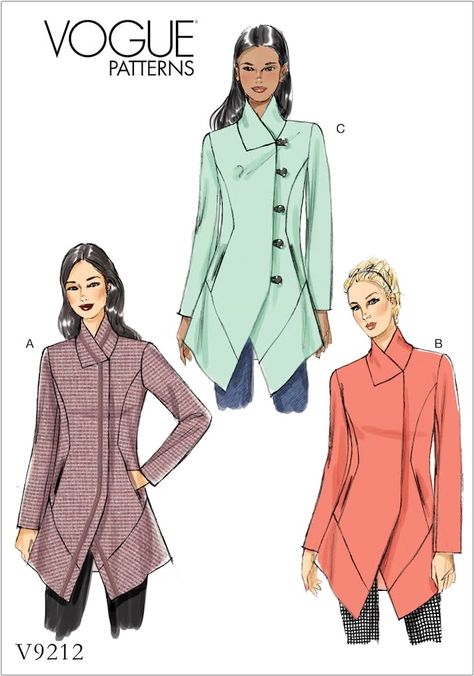 Jacket Sewing Patterns For Women, Jacket Sewing Patterns, Jacket Sewing Pattern, Jacket Sewing, Asymmetric Jacket, Jacket Pattern Sewing, Vogue Sewing Patterns, Pattern Brands, Vogue Patterns