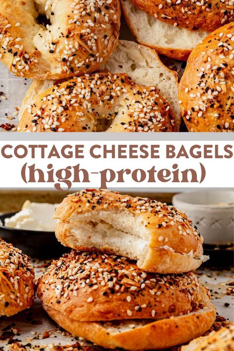 These 3-ingredient cottage cheese bagels will be your new obsession. Make them in the oven or the air fryer and enjoy them as a healthy breakfast, savory snack (or part of a sandwich) any time of day! High Protein Cottage Cheese Bagels, Greek Yogurt Bagels Air Fryer, Cottage Cheese Bagels In Air Fryer, Cottage Cheese English Muffin, Cottage Cheese Air Fryer, Cottage Cheese Bagel Recipe, Low Calorie Bagels, Healthy Breakfast Savory, Fried Cottage Cheese