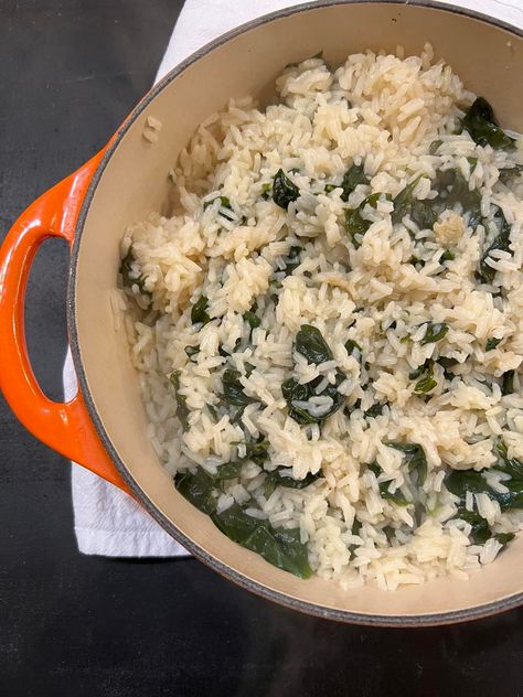 Garlic Butter Spinach And Rice, Rice With Spinach Recipe, Rice And Spinach Recipes, Spinach And Rice Recipes, Spinach Recipes Side, Buttered Rice, Rice With Spinach, Basmati Rice Pilaf, Rice And Spinach