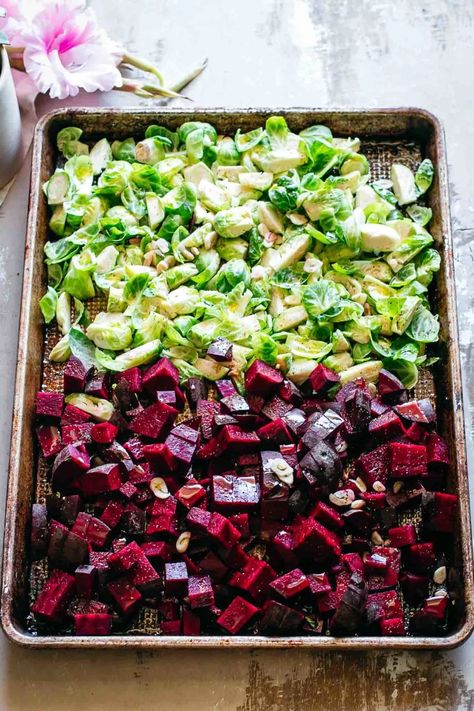 Brussel Sprouts Recipes Easy, Brussel Sprout Salad Recipes, Beets Recipe, Easy Roasted Vegetables, Roasted Sprouts, Roasted Vegetable Recipes, Beet Recipes, Roasted Brussel, Roasted Brussels Sprouts